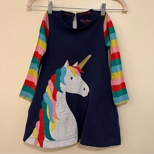Mini Boden Navy Dress with unicorn and multicolor Accents